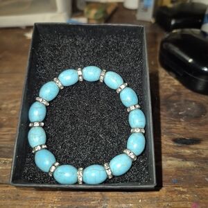 Fossil Turquoise and Silver Beaded Bracelet